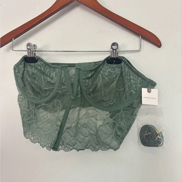 ANTHROPOLOGIE NWT TEIL GREEN LACE STRAPLESS ADJUSTABLE CORSET BRALETTE SZ XL - Picture 4 of 9